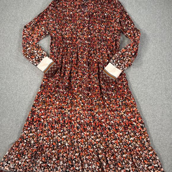 Marie Oliver Catie Midi Dress Size Small Silk Floral Long Sleeve High Neck Pleat - Picture 11 of 13